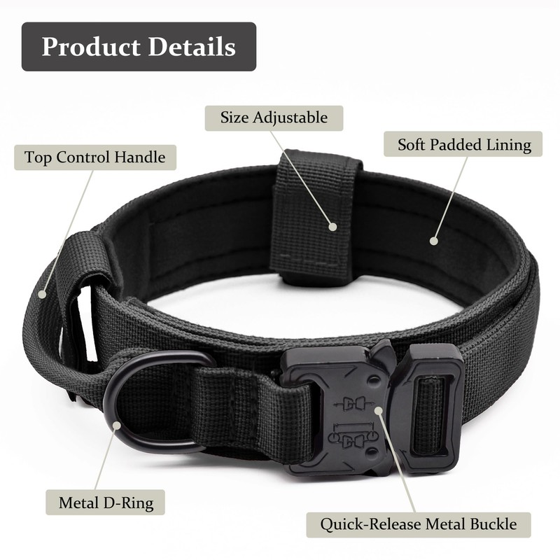 Tactical Dog Collar, Adjustable Military Training Nylon Dog Collar with