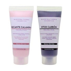 Kit Piel Perfecta Mascarilla Dtox Carbón Activado + Mascarilla Secante Calamina -Acné, Puntos Negros, Manchas