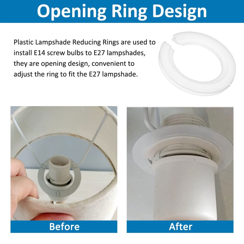 E27 to E14 Plastic Lamp Shade Ring Converter, 42mm to