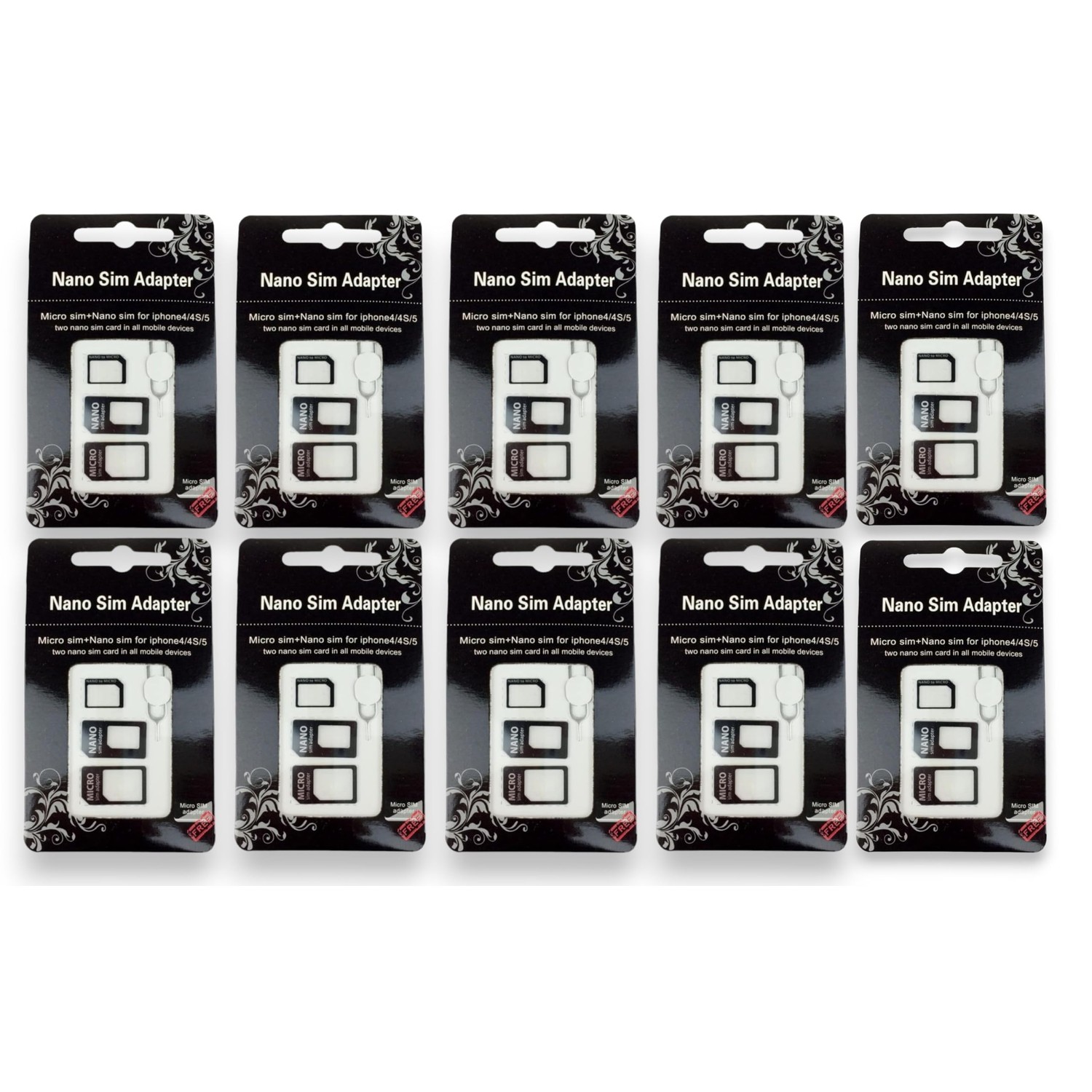 FLLAGG20 10x Kit 4-in-1 Nano SIM Adapter Set for All Mobile Devices ...