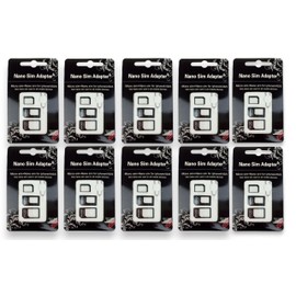 FLLAGG20 10x Kit 4-in-1 Nano SIM Adapter Set for All Mobile Devices (Nano SIM to Micro SIM Card, Micro SIM to Standard Card, Nano SIM to Standard Card) + Clip for Universal SIM Adapter