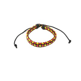 Triple Colored Diagonal Checker Weaved Leather Bracelet with Drawstrings