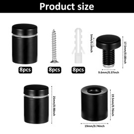 8Pcs Black Standoff Screws Acrylic Sign Spacers 3/4 x 1 Inch Stand Off Wall Acrylics Mounts Hardware for Acrylic, Stainless Steel Picture Frame Spacers