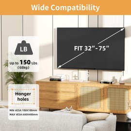 KAMIWI Stud Free TV Stand, No Stud TV Wall Mount for 32-75 Inch TVs, Heavy Duty Drywall TV Bracket Max Vesa 600x400mm, Max Load Capacity 150 Lbs, Easy to Install