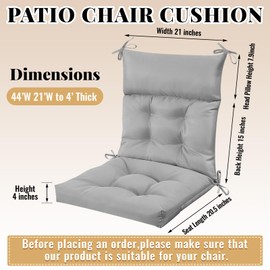 Sintuff 44 x 21 x 4 Patio Chair Cushions Outdoor Chair Cushions Seat/Back Tufted Pillow with Ties All Weather Replacement Indoor Patio Furniture Outdoor Furniture(Light Gray,4 Pcs)