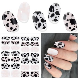 DUKASOU Semi Cured Gel Nail Strips, 28 Pcs UV Gel Nail Stickers, Long Lasting Gel Nail Strips, Salon Quality Gel Nail Wraps for Home, Includes Prep Pads, Nail File & Wood Stick(Cute Dairy Cattle)
