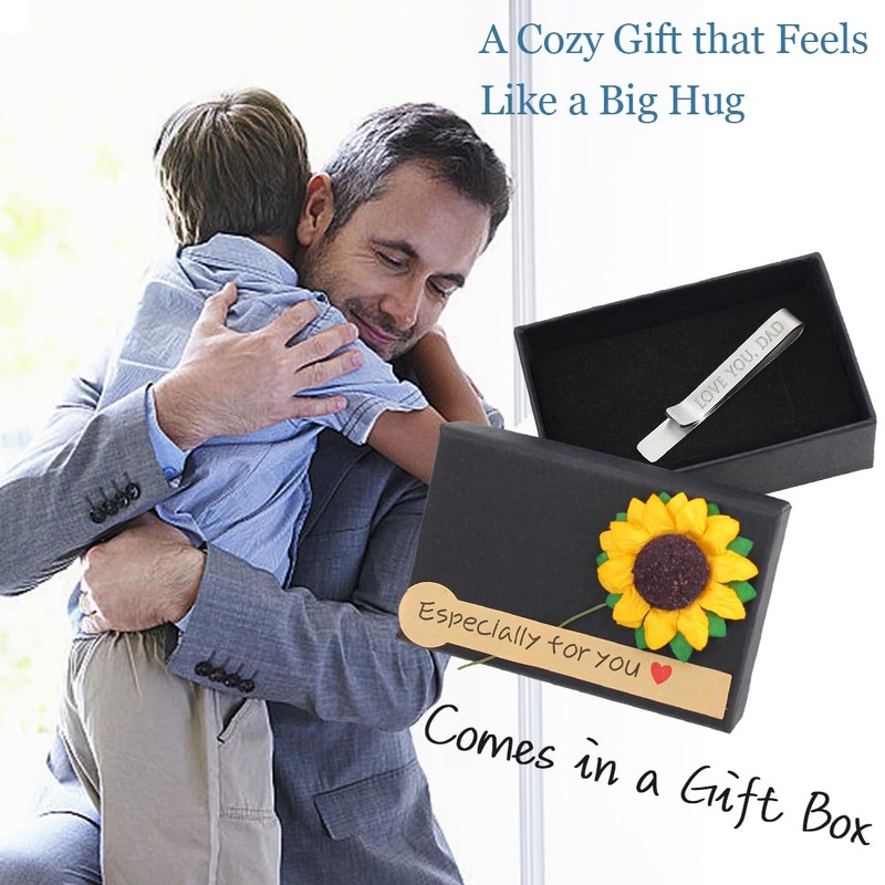 kilofly Men's Tie Clip Hidden Message "LOVE YOU, DAD" Silver