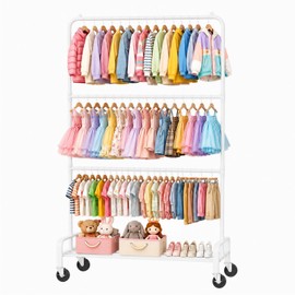 Heavy Duty Kids Clothing Rack Rolling Large Storage Capacity Dress Up Rack