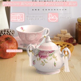 London Boutique Large Teapot Milk Jug Sugar Bowl Afternoon Tea Set Teapots Set New Bone China Vintage Flora Gift Box 1300ml (Milk Jug Sugar Bowl)