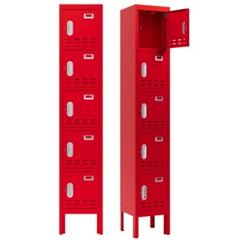 BUTISOW Metal Locker With 5 Doors, Card Slot, Lockable Steel Storage for Employees, Gym, School, Home, Office, Garage - Assembly Required
