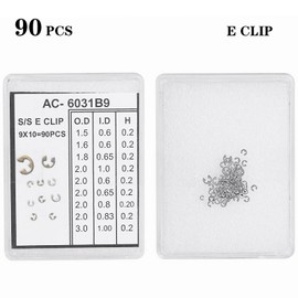 90pcs Watch Ring Clip C Clips E Clip, 9sizes 1.5-4mm External Retaining Rings, Snap Ring Assortment Kit, for Chronograph, Watch Pusher Button and Other Shafts