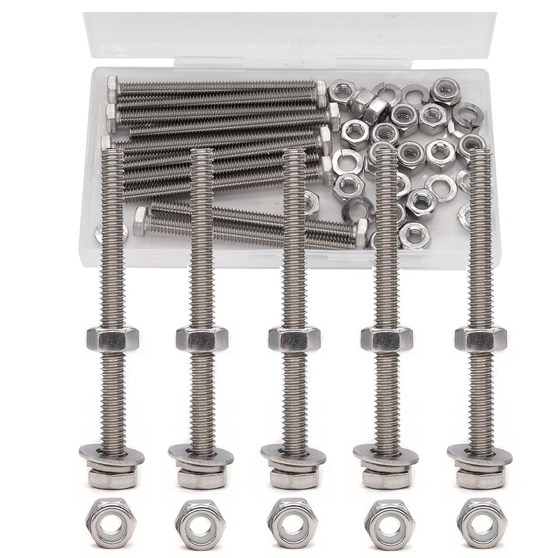 binifiMux 50pcs 1/4-20 x 2 Hex Bolts Spring Flat Washers