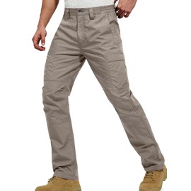 FREE SOLDIER Men's Water Resistant Pants Relaxed Fit Tactical Combat Army Cargo Work Pants with Multi Pocket (Classic Khaki 32W x 32L)
