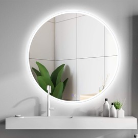Bathroom Mirror with LED Lights Anti-Fog Dimmable Wall Mounted Makeup Vanity Mirror Backlit Frameless Large (Round-32 inches)