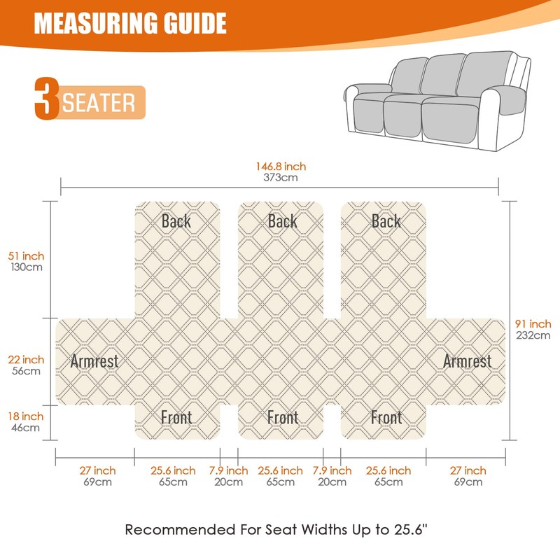 VANSOFY Waterproof Recliner Couch Covers, Sofa Covers 1-Piece Washable Reclining