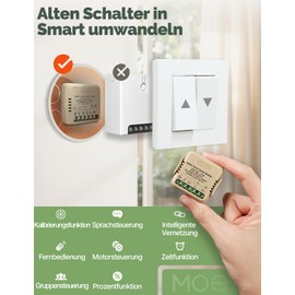 MOES WiFi Alexa Smart Roller Shutter Switch Module with Percentage Adjustment, Relay Roller Shutter Timer for Roller Shutter Motor, Compatible with Smart Life Tuya App, Alexa and Google, Neutral