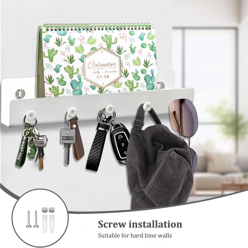 Echehi 5 Hooks Metal Key Holder with Shelf, 3 Way