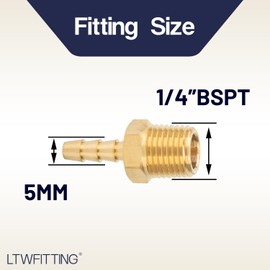 LTWFITTING Brass Barbed Fitting Coupler/Connector 1/4-Inch Male BSPT x 5mm Hose Barb(Pack of 5)