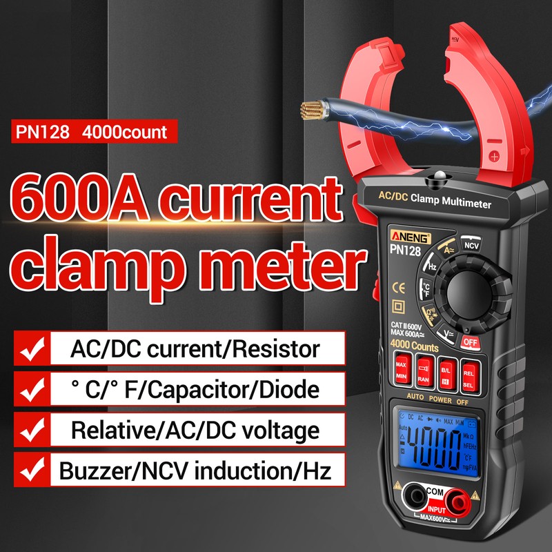 ANENG PN128 Clamp Meter 4000 Counts 600A AC/DC Current Ammeter