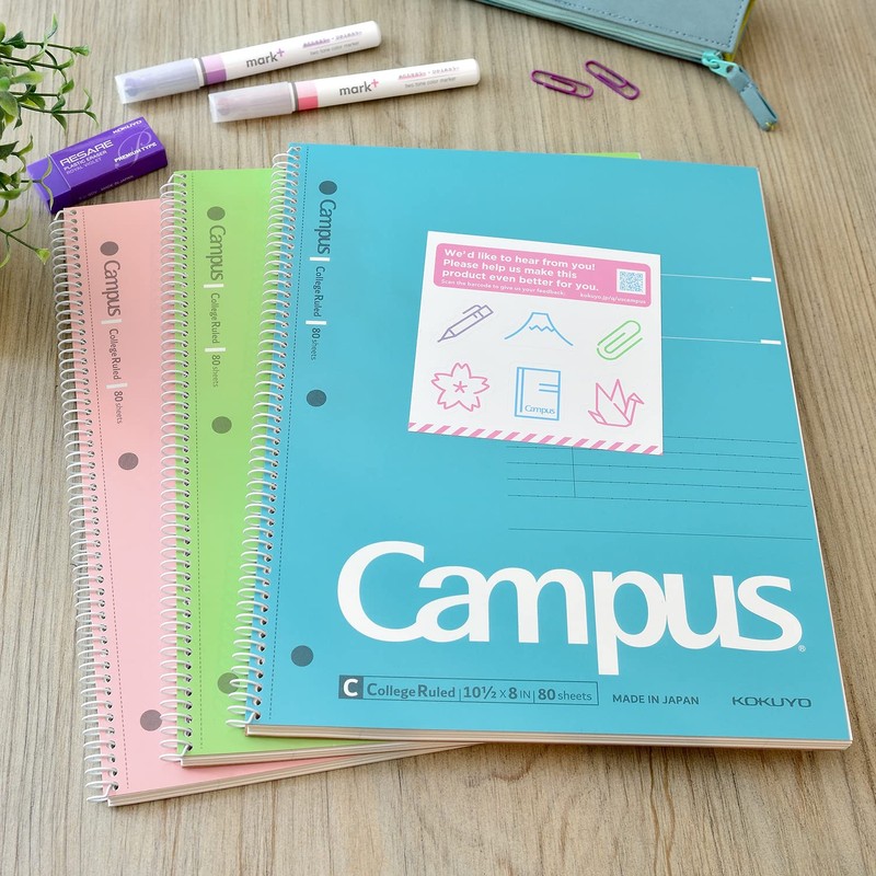 KOKUYO Campus Spiral Notebook, 10-1/2” x 8”, College Ruled, 80