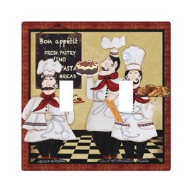 Chef Kitchen 2 Gang Double Toggle Light Switch Cover Decorative Wall Plate Electrical Faceplate Italian Vintage Chef Red Kitchen Country Farm Bathroom Home Living Room Decor Red