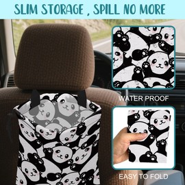 KXWQTRDD Car Garbage Bag Cute Black Panda Drawstring Car Trash Bag Hanging for Back Seat with Adjustable Buckle Canvas Vehicle Trash Can Easy-to-Install