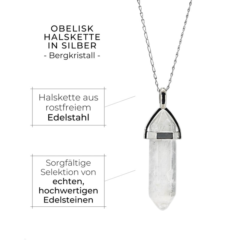 LAVISA Obelisk Gemstone Necklace, Pendant, Real Crystal Chain, Rose Quartz