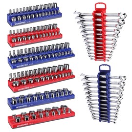 WORKPRO 8-Piece Magnetic Socket Organizer and Magnetic Wrench Organizer Set, Socket Holder Set 1/4", 3/8", 1/2" Drive Metric SAE Socket Storage, Metric SAE Wrench Holder(Socket, Wrench not Included)