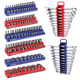 WORKPRO 8-Piece Magnetic Socket Organizer and Magnetic Wrench Organizer Set, Socket Holder Set 1/4", 3/8", 1/2" Drive Metric SAE Socket Storage, Metric SAE Wrench Holder(Socket, Wrench not Included)