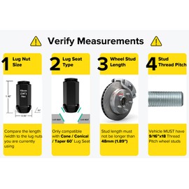 20pcs Black Bulge Lug Nuts - 9/16-18 Thread Size - Conical Cone Taper Acorn Seat Closed End Long Extended - 1.8 inch Length - Installs with 19mm or 3/4 inch Hex Socket - Compatible with 5Lug Wheels