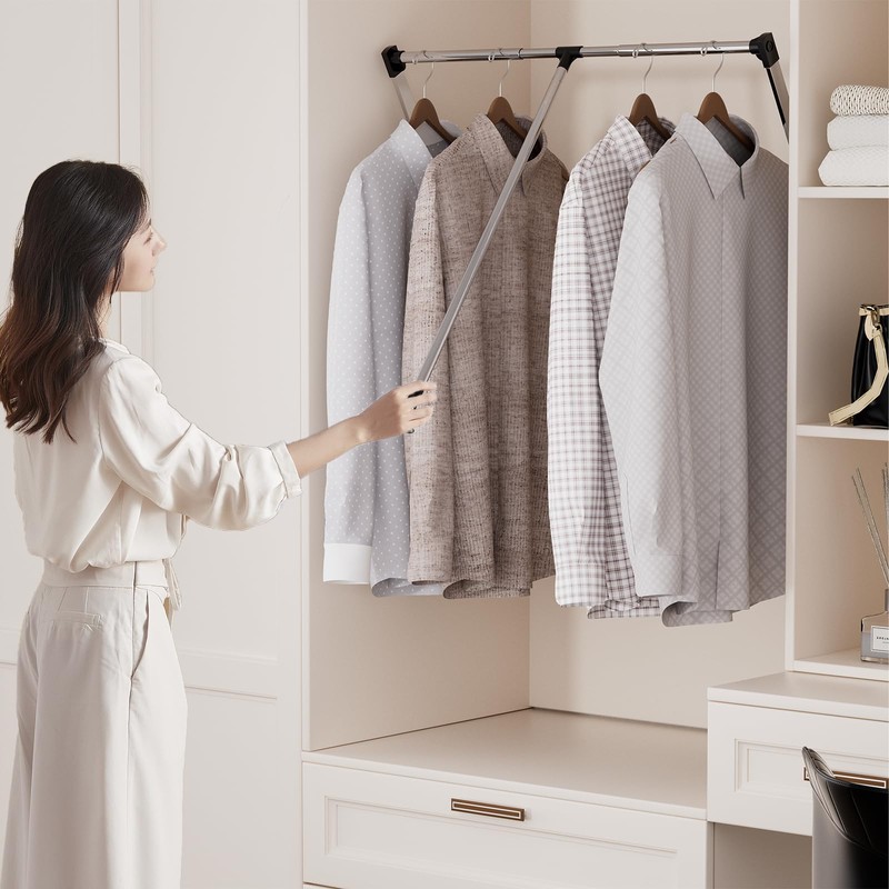 bimiti Pull Down Closet Rod -Stainless Steel Adjustable 33-47 Inches