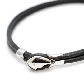 [Silver One] Nappa Leather Double Black Choker Men's Bi [Front Hook Stainless Steel Black] [Width 10 mm Length 45 cm] (Collar)