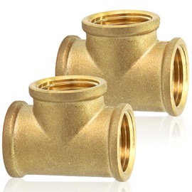 2 pieces brass T-piece 1/2 inch female thread, 1/2 inch brass T-piece 90°, G1/2 inch (diameter 19.5 mm) brass T-piece made of brass, female thread x female thread, DN15 brass fitting suitable for