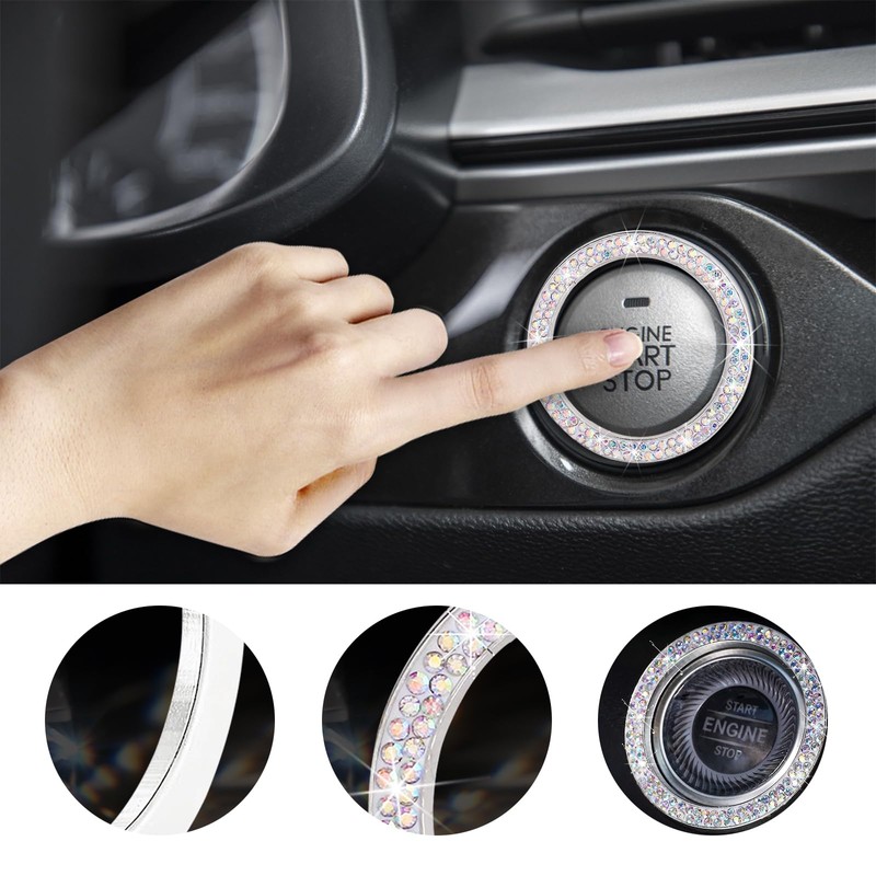 Kewucn 2 PCS Bling Crystal Double Rhinestone Car Engine Start
