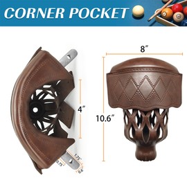 MoyanSuper Billiard Pool Table Pockets Heavy Duty PU Leather Billiard Pockets Set of 6，Including 4 Corner Pockets and 2 Side Pockets,Burgundy