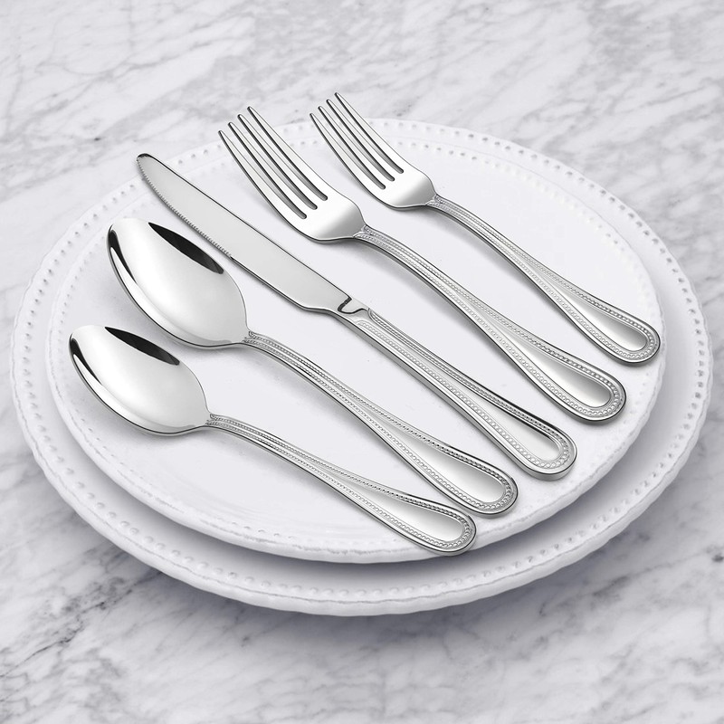 HaWare Silverware Set, 60-Piece Pearled Edge Stainless Steel Flatware for