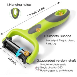 Senbowe Julienne Peeler, Potato Vegetable Peeler for Kitchen, I and Y Potato Peelers for Apple Fruit Carrot Zucchini Cucumber Veggie, 3 in 1 Blade Spin Design, Anti-Slip Handle
