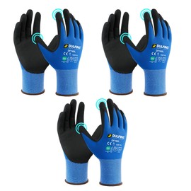 Safety Work Gloves MicroFoam Nitrile Coated-12 Pairs Pack,Blue Seamless Knit Nylon Glove with Black Micro-Foam Nitrile Grip,Ideal for General Purpose,Automotive,Home Improvement,Painting(Large)