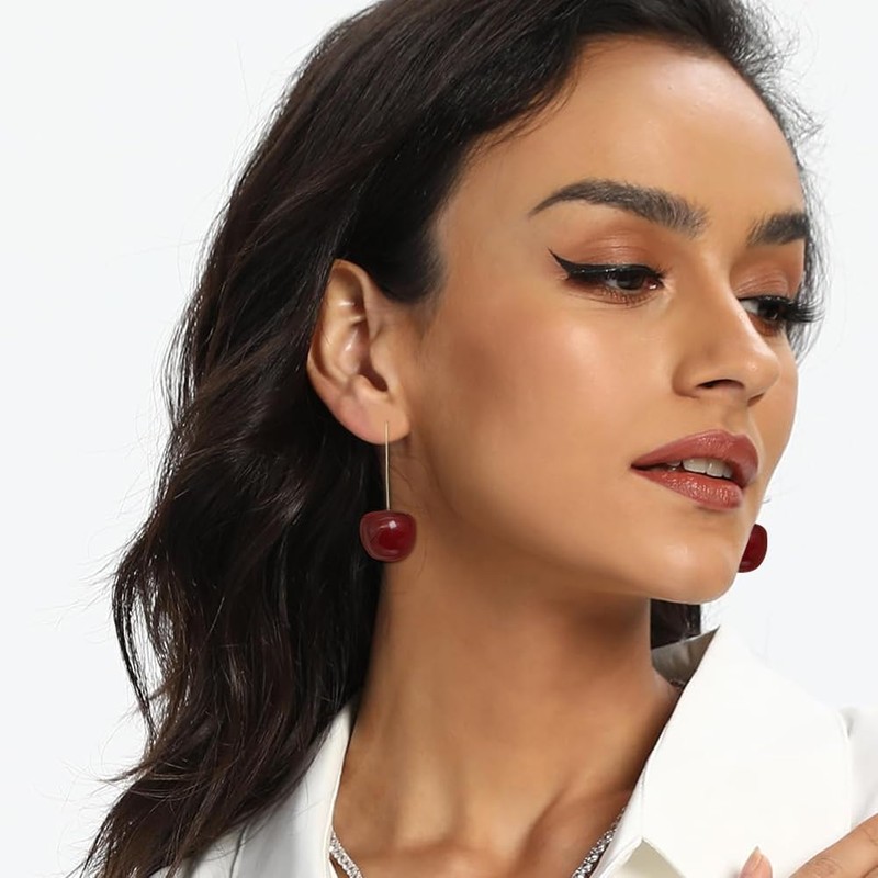 Yiqeenho Cherry Earrings for Women 3D Red Cherry Dangle Earrings