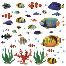 AIBAOBAO Under the Sea Wall Sticker Tropical Fish Coral Reef Fish Wall Sticker Wall Sticker Wall Decoration for Living Room Bedroom Children's Room
