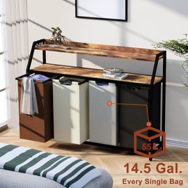 Timberer Laundry Hamper, Laundry Sorter 4 Section, Rolling Laundry Basket with Wheels, 2 Shelves, 4 × 14.5 Gal, Pull-Out and Removable Oxford Fabric Bags, for Laundry Room, 4 Colors