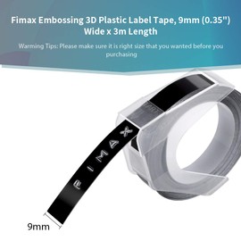 Fimax Compatible with 3D Embossing Device 9 mm Black as Replacement for Dymo Omega Junior Embosser Band Labelling Machine S0717910 / S0717940 / S0717930, Vinyl Embossing Labels
