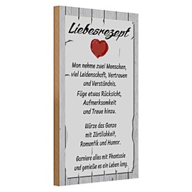 Dekoratives Holzschild 'Liebesrezept' | Romantische Wanddekoration für Paare | Ideal für Zuhause & als Geschenk | 20 cm x 30 cm