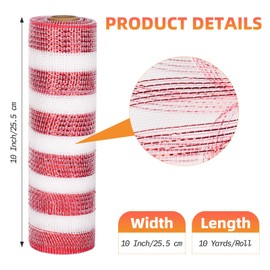 Deco Mesh Ribbon - 10inch x 30 feet Each Roll Metallic Foil Mesh Ribbon for Christmas, Valentine's Easter Wreath and Home Decorating (Red/White)