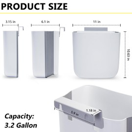 Soddeph 3.2 Gallon Foldable Hanging Trash Can with Lid for Cabinet Door,Kitchen Compost Bin,Wall-Mounted Plastic Garbage Can for Countertop or Under Sink, Bathroom and RV (White with lid)