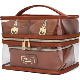 MKF 4PCS Stylish Cosmetic Bag Portable Makeup Travel Organizer Case Cognac