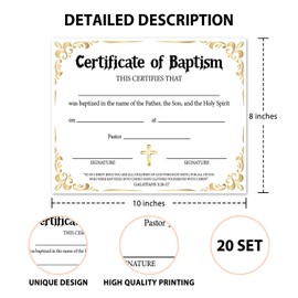 Child Dedication Certificate, Baby Dedication Certificates Baptism Certificates for Church, 8x10 Inches Christening Dedication Baptism Party Favor -004