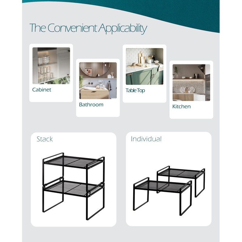 Shantton 2Pack Kitchen Cabinet Shelf Counter Organizer Rack Pantry Storage
