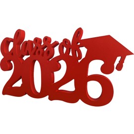 Red Graduation Party Decorations 2026 Wooden Decor,Double Sided Hollow Design Class of 2026 Graduation Centerpieces for Tables Happy Graduate Tabletopper for Home