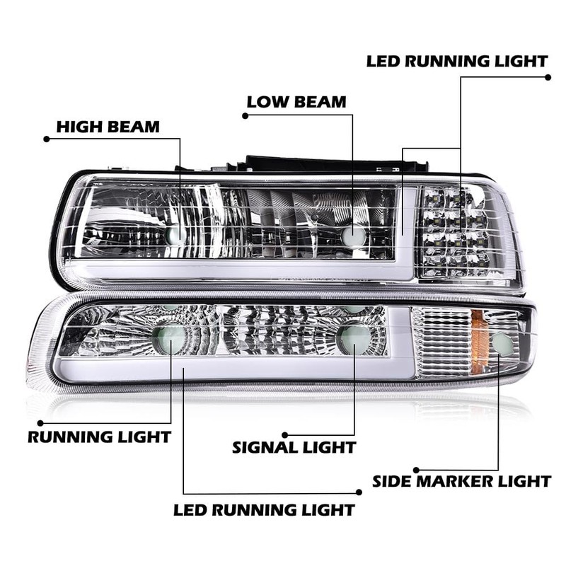CNNELL LED Headlights Assembly Compatible with Chevy Silverado 1999-2002/Fit Suburban